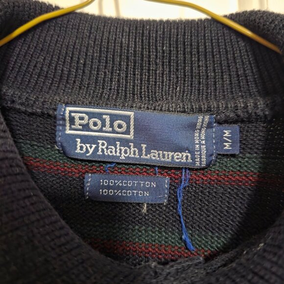 Polo Ralph Lauren Men's Medium Black/Red/Green Striped Long Sleeve Polo - Picture 4 of 4